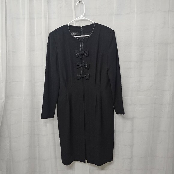 Vintage Debra Michaels Black Dress Bows Pleated Beaded Retro Dark Coquette 14 - Picture 12 of 12